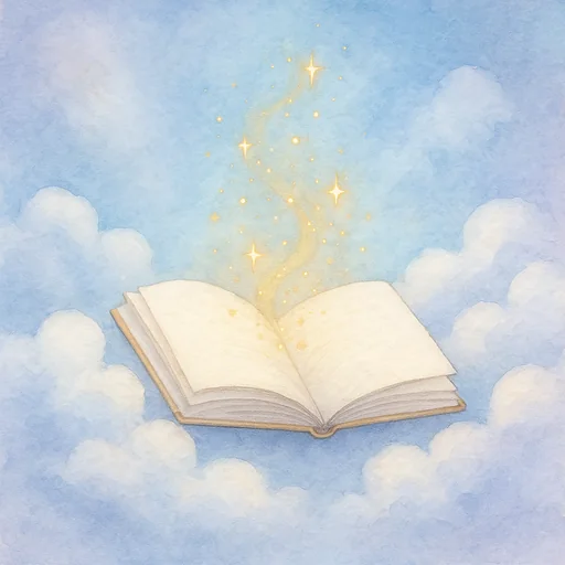 Floating magical book illustration